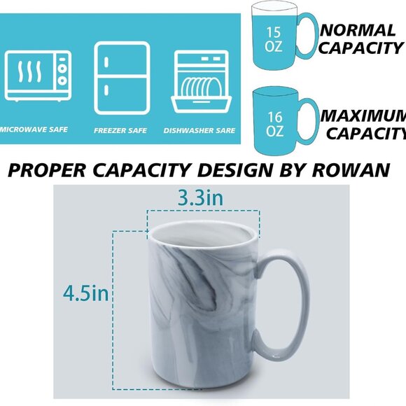 Coffee Mugs Set of 4,16 OZ Large Marble Ceramic Tea Cups with Handle, Big Bulk M - Picture 3 of 7
